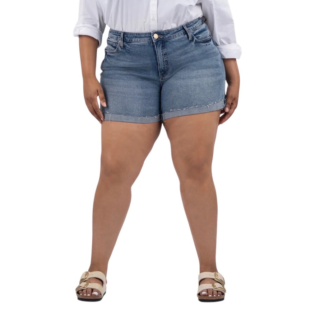 Kut From The Kloth Jane High Rise Denim Shorts Raw Hem Roll Cuff Size 24W